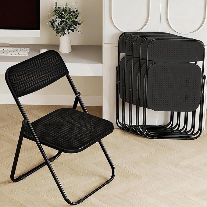 Folding Chairs, 300lb Capacity Steel Frame, Foldable for Indoor Outdoor Party,6-Pack,Black