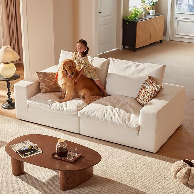 Vorthio Cloud Couch Sectional Oversized Modular Sofa with 35'' Deep Seat Boneless Couch Comfy Sofa Stain-Resistant White Sectional Couches for Living Room Apartment Loveseat