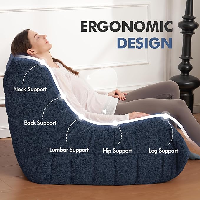 Bean Bag Chair Big Sofa Beanbag Chair for Adults Fireside Chair Bean Bag Lounger with Memory Foam Filled for Home,Apartment or Gaming Venue (Blue Teddy)