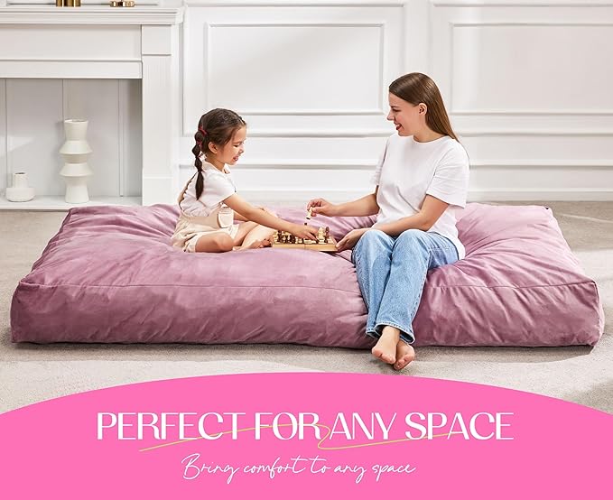 Hobestluk Giant Bean Bag Chair Bed for Adults, Large Bean Bags with High-Density Foam Filling, Convertible Big Sofa Bed Couch for Living Room, Bedroom, Playroom (Pink, Twin)