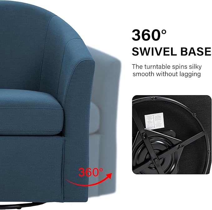 DREAMSIDEA Swivel Accent Chair Armchair, Modern Round Single Sofa Seating Comfy Reading Barrel Chairs for Living Room Bedroom (Blue, Set of 1)