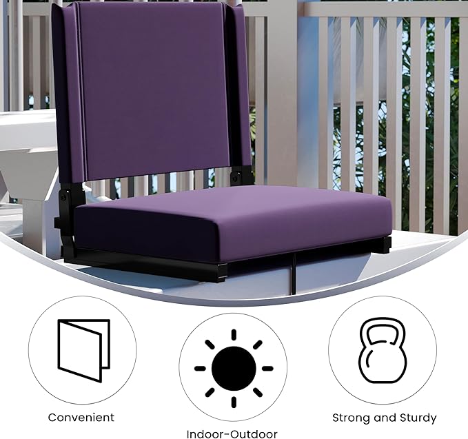 Flash Furniture Grandstand Portable Stadium Seat for Bleachers or Benches, Folding Padded Stadium Chair with Carrying Handle, 500 lb. Weight Capacity, Dark Purple