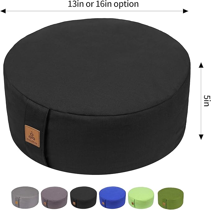 FelizMax Zafu Buckwheat Meditation Cushion,D=13"/16" H=5.5",Round Zabuton Meditation Pillow,Yoga Bolster Kneeling Pillow Premium Yoga Pillow for Sitting on Floor Zippered Cotton Cover
