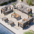 Oasbira Aluminum Outdoor Patio Furniture Set with Coffee Table, 7 Piece Patio Conversation Sets with Thick Cushion, Ottomans, Patio Sectional Furniture Set for Porch, Balcony, Deck, Yard, Gray