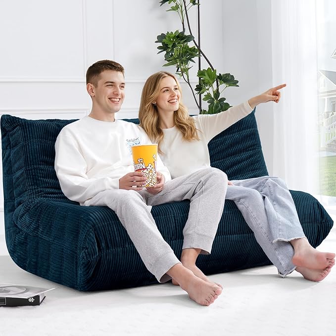 Bean Bag Chair,Giant Beanbag Chairs for Adults,Comfy Large Fireside Chair Lazy Sofa,Corduroy Bean Bag Lounger with Memory Foam Filled,Floor Sofa Couch for Living Room (Navy Blue, Loveseat)