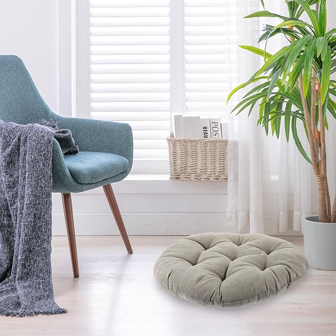 Sosoport Floor Cushion 42cm Diameter Tufted Corduroy Seat Pad 6-8cm Thick Charcoal Grey Meditation Pillow for Yoga Living Room Outdoor Seating