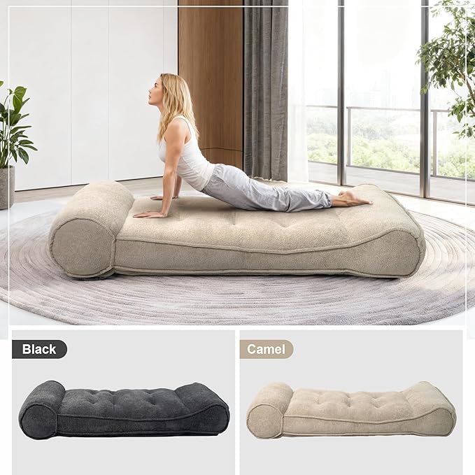 Lazy Floor Bed 83" – Cloud-Like Boneless Lounge Chair Indoor, Extra Comfy Floor Lounger, Plush Futon Chair Bed for Yoga, Meditation, Naps, Bedroom Use, Human Dog Bed (Boneless, Camel)
