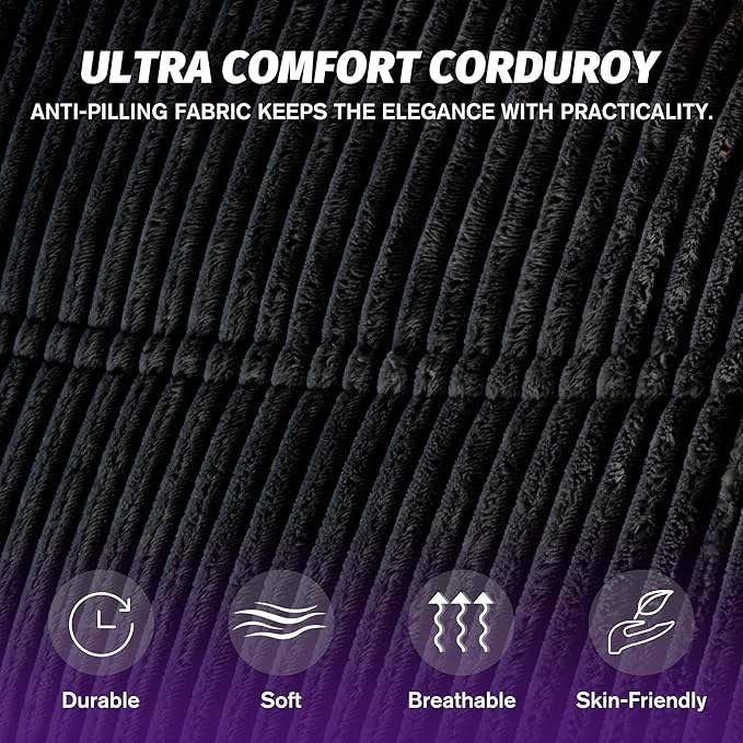 Bean Bag Chair,Giant Beanbag Chairs for Adults,Comfy Large Fireside Chair Lazy Sofa,Corduroy Bean Bag Lounger with Memory Foam Filled,Floor Sofa Couch for Home,Dorm,Living Room (Black)
