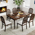 chairus Farmhouse Dining Chairs Set of 6, French Country Vintage Wooden Dining Room Chairs with Lattice Back & Turned Legs, Rustic Chenille Upholstered Nailhead Trim Side Kitchen Chairs, Walnut Brown
