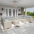Broivira 12 Piece Patio Furniture Set, 9.8" Wide Arm Sectional Sofa with Storage Armrests, All-Weather Rattan Outdoor Conversation Set for Garden, Porch, Lawn, Backyard, Balcony, Grey