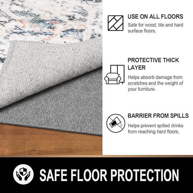 TREETONE Basics 8' x 10' Non Slip Rug Pad Gripper, 1/8" Thick Dual Surface Felt + Rubber Gripper - Cushioning Felt for Premium Comfort, Safe for All Floors and Finishes Including Hardwoods