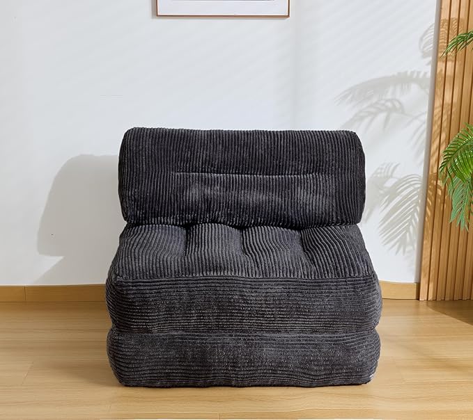 Kisoy Folding Sofa Bed, Convertible Sleeper Chair Couch Bed Faux Rabbit Fur for Adults, with Back Support Floor Couch Comfy Floor Sofa for Living Room Bedroom, Black, Single