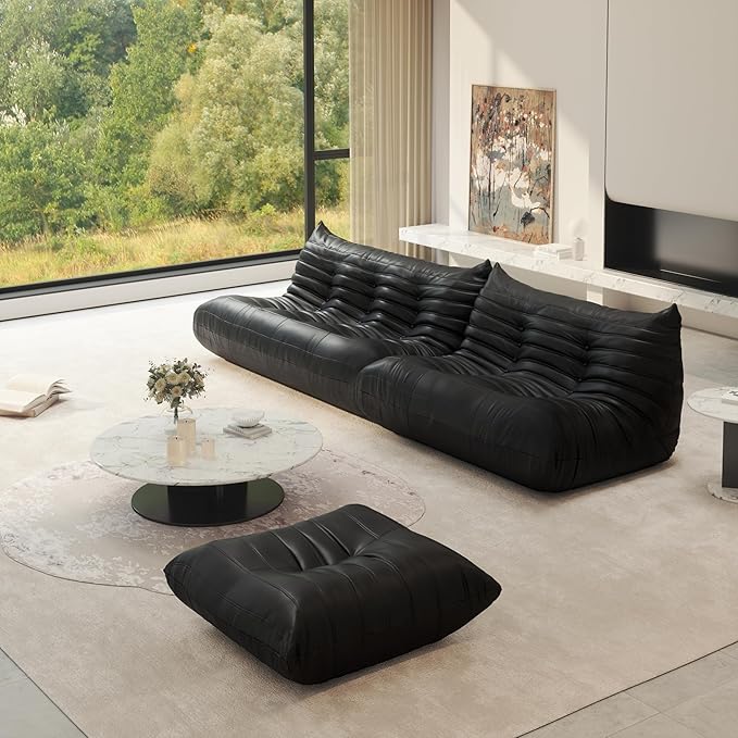 Fireside Chair Lazy Floor Sofa Set, Cozy Memory Foam Bean Bag Chairs, Faux Leather Giant Bean Bag Chair Sofa, Armless Foam Couch Lounger Tatami Recliner for Living Room Bedroom Dorm Office