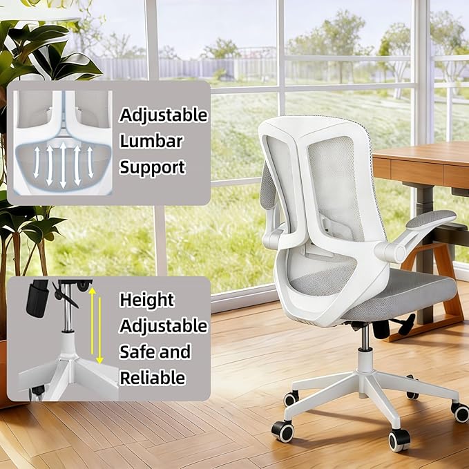 Ergonomic Office Chair - 400LB Comfy Desk Chairs with Lumbar Back Support, Mesh Computer Chairs with Wheels and Arms for Home Office, Study (Gray-Without Headrest)