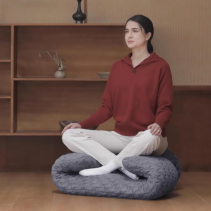 Meditation Cushion & Mat Set, Zafu Floor Pillow, Ergonomic Meditation Pillow Seat & Yoga Bolster Knee Pad, Meditation Accessories Gifts, Zabuton Prayer Pad