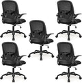 Primy 5-Pack Office Chair Ergonomic Desk Chair with Flip up Armrests Swivel Breathable Desk Mesh Computer Chair with Adjustable Lumbar Support and Height for Conference Room (Black)