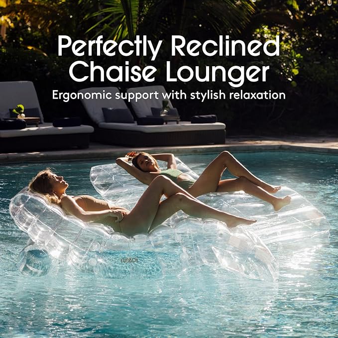 FUNBOY Giant Super Clear Chaise Lounger Pool Float, 1-2 Person Size