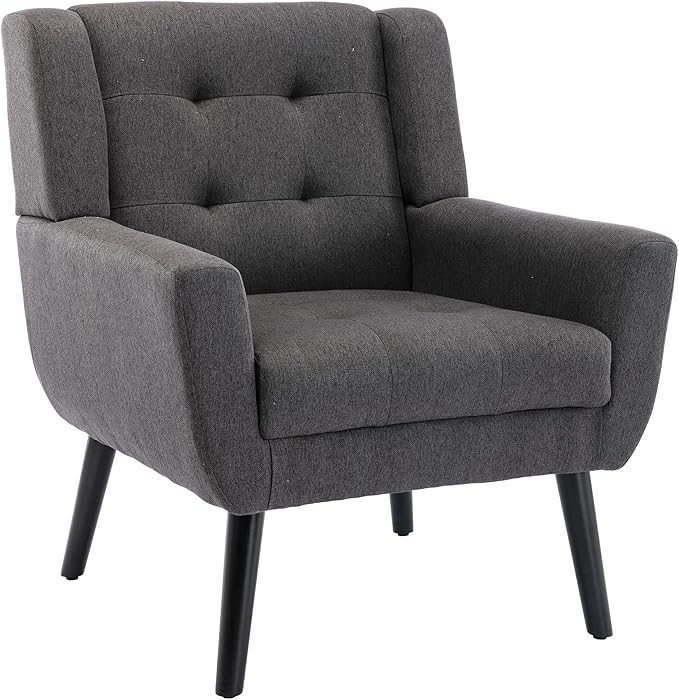 OO BY ORANGE ONLINE Linen Accent Chair, Mid-Century Modern Tufted Armchair for Living Room, Bedroom & Office (Drak Gray)