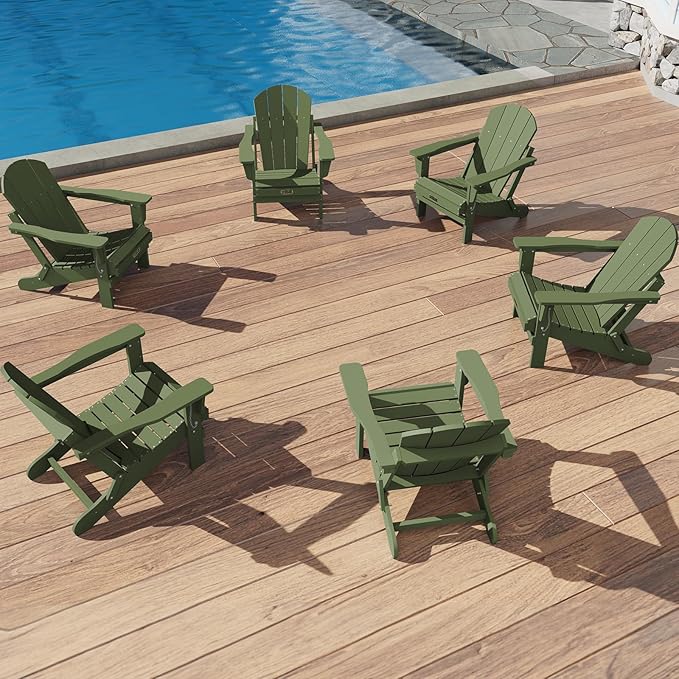 SERWALL Foldable Adirondack Chair Set of 2 for Patio Garden Outdoors Fire Pit Chairs-Avocadogreen