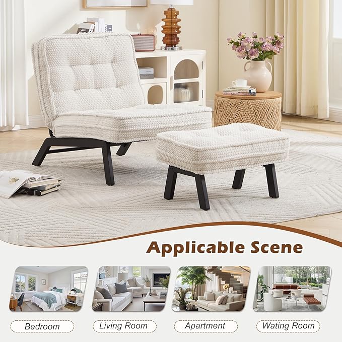 ANJ Accent Chair with Ottoman Adjustable Backrest, Living Room Chair Tufted Upholstered Lounge Chair with Footrest Set, Modern Chair Cozy Reclining Chair for Reading Room Bedroom