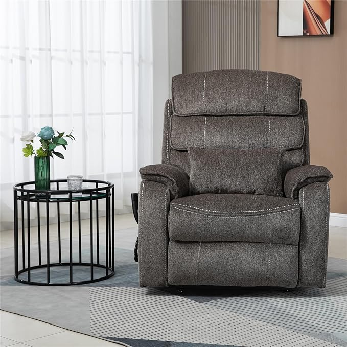 Large Recliner Chair for Elderly | 6ft Tall and Big Man 400lbs | Chenille | Power Lift, Lay Flat, Stand Up, Wireless Charging Device, Extended Footrest, Massage Heat, Cup Holder, Lumbar Pillow