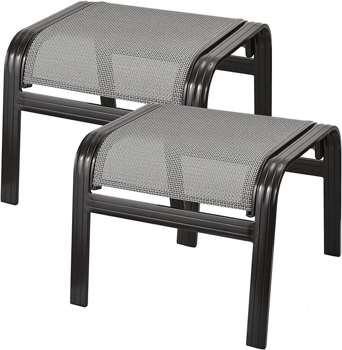 Deguifei Patio Ottomans Outdoor Foot Rest Aluminum Patio Footstool Samll Seat Wicker Furniture Patio Ottoman 2 Pieces Grey
