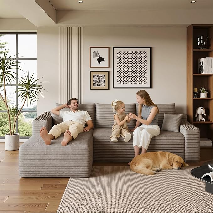 AUGOP 96" Sectional Couches for Living Room Modern Modular Sofa with L-Shape Couchs Upholstered Boneless Couch Deep Seat Sectional Couch with Chaise (Camel, 96" Left Facing Chaise+2Seaters)