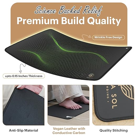 Terra Sol Luxury Grounding Mat for Feet, 24x16in Earthing Mat Grounding Pad for Pain Relief, Inflammation, Better Sleep - Includes 15 ft Cord, Conductivity Tester, Socket Tester for Safe Use
