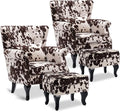 LZAREAL Accent Reading Arm Chairs with Ottoman Set of 2 for Living Room Bedroom, Midcentury Modern Corner Sofa Chair, Wingback Waiting Room Club Chair with Tufted Back &Lumbar Pillow, Fabric Cow