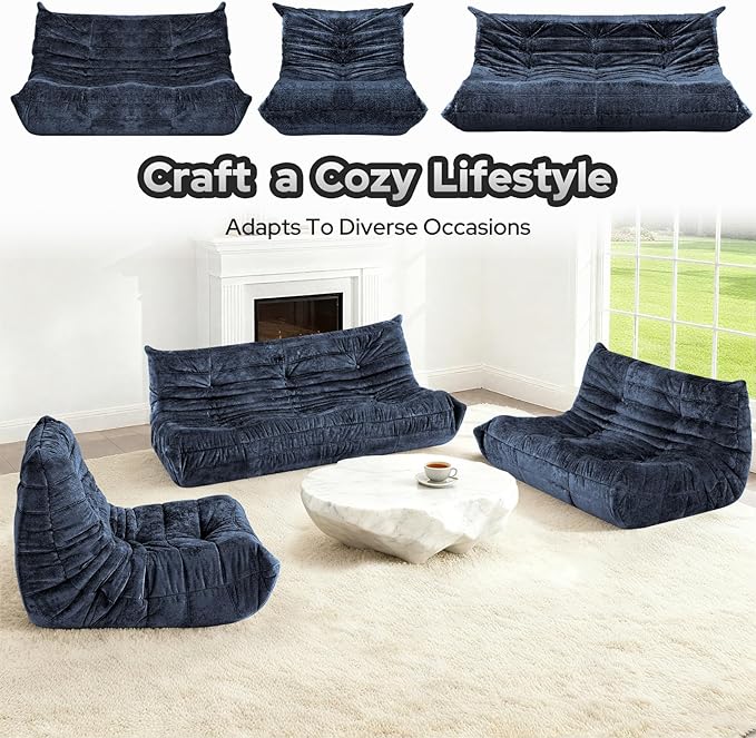 HABUTWAY Bean Bag Chair, Giant Bean Bag Chairs for Adults, 3 Seater Fireside Chair, Lazy Large Floor Bean Bag Sofa for Living Room, Bedroom, Dorm, Office (Navy Blue)