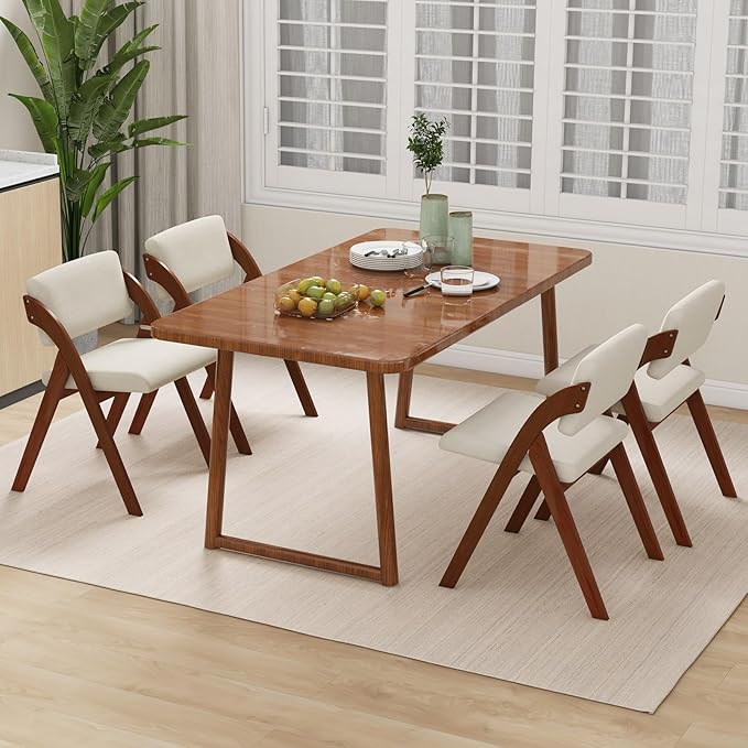 GOFLAME Folding Dining Chairs Set of 2, Upholstered Kitchen Chairs with Padded Seat & Backrest, Modern Side Chairs with Rubber Wood Legs for Home Office Events, Wedding, No Assembly Needed, Walnut