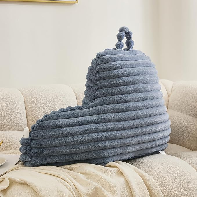 WERDIM Reading Pillow for Sitting in Bed, Faux Fur Back Pillow for Rest, Bed Chair Pillow with Arms and Pockets(XLarge, Dusty Blue)