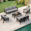 Patio Kingdom 7 Piece Patio Furniture Set, HDPE Outdoor Sectional with Gray Washable Thick Cushions, Coffee Table & Side Table, Patio Conversation Sets for Lawn, Garden, Porch, Balcony (Black Frame)