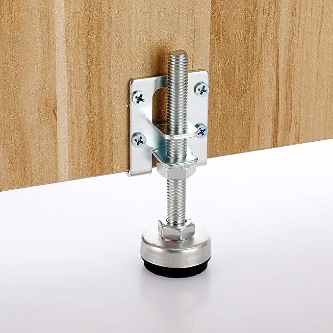 OwnMy 4 Packs Heavy Duty Adjustable Furniture Leveling Feets L Shaped Furniture Leveler Legs, Furniture Mounting Brackets Metal Furnitures Leveling Load Table Leg for Workbench Cabinet Wardrobe, 4.3"