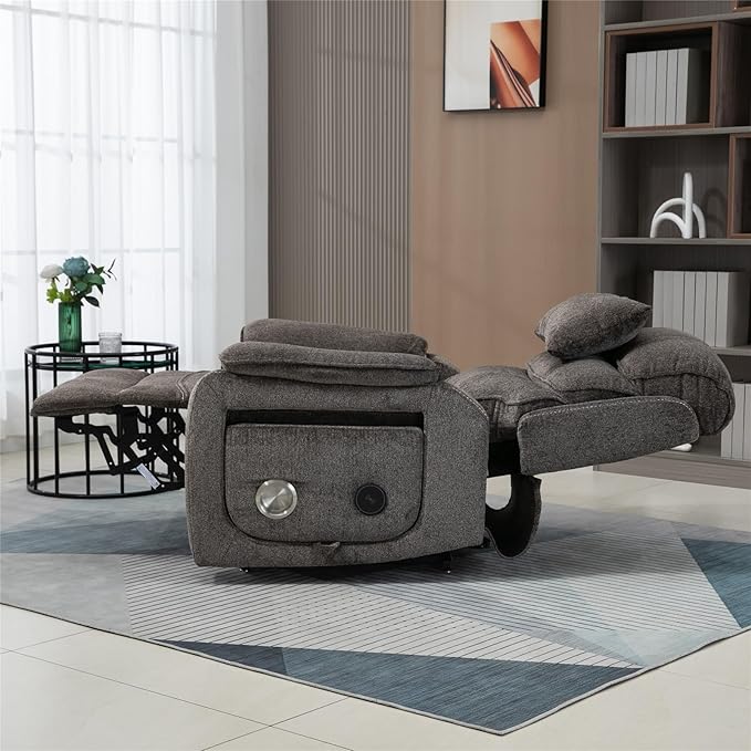 Large Recliner Chair for Elderly | 6ft Tall and Big Man 400lbs | Chenille | Power Lift, Lay Flat, Stand Up, Wireless Charging Device, Extended Footrest, Massage Heat, Cup Holder, Lumbar Pillow