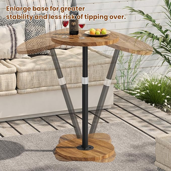 Asgolion Round Side Table Set of 2, Adjustable-Height Small Drink Table, Pedestal Martini Stand, Weighted Base Cocktail Table Accent Nightstand for Living Room, Bedroom, Bathroom, Office, Walnut