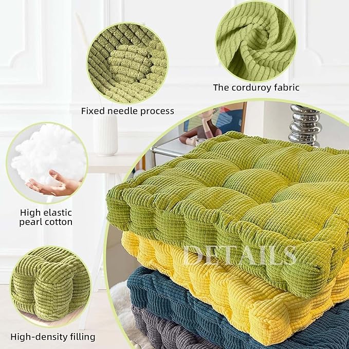 2 Pack Large Square and Round Floor Cushions for Adults Meditation Floor Pillow Green Corduroy Floor Seat Pillows Cushion for Living Room Balcony Tatami Yoga,18x18 Inch
