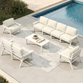 Patio Kingdom Patio Furniture Set 8 Seats, HDPE Outdoor Sectional with Beige Washable Thick Cushions, Coffee Table, Patio Conversation Sets for Lawn, Garden, Porch, Balcony, Deck (White Frame)