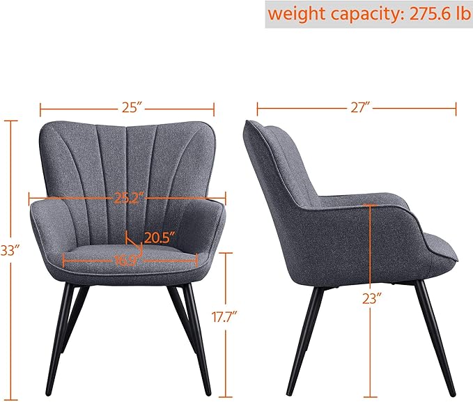 Yaheetech Accent Chair, Modern and Elegant Armchair, Linen Fabric Living Room Chair Vanity Chair with Metal Legs and High Back for Living Room Bedroom Office Waiting Room, Set of 2, Grey