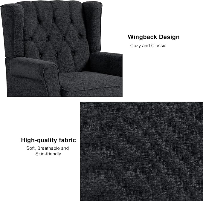 DREAMSIDEA Accent Chair, Upholstered Armchair with Button Tufted High Back & Solid Wood Legs, Comfy Wingback Reading Single Sofa Chair for Small Spaces, Living Room, Bedroom-Blue,1 SEAT