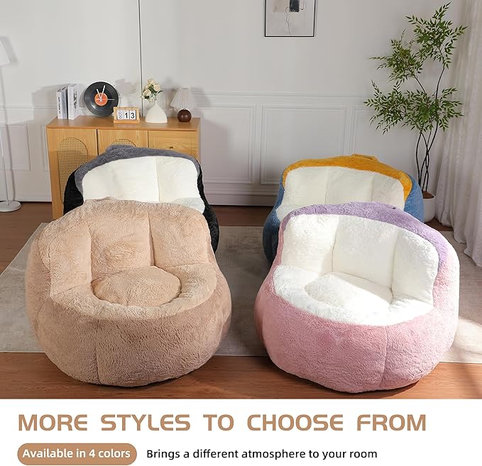 KEIKI Oversized Bean Bag Chairs, Bean Bag Couch for Adults and Kids, Large Reading Chair, Multicolor Faux Fur Floor Sofa for Reading, Playing or Relaxing