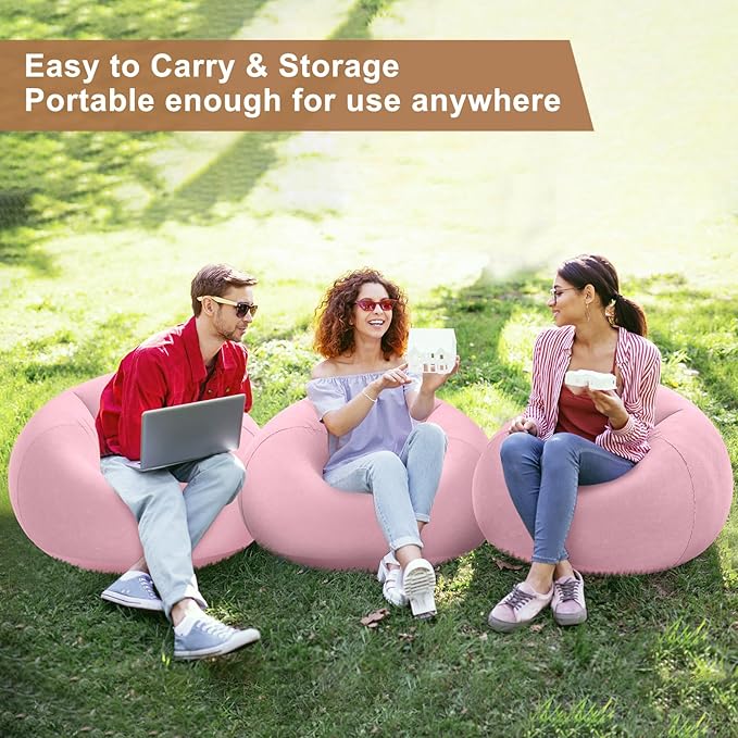 Realspring 6 Pcs Inflatable Bean Bag Chairs for Adults with Electric Air Pump, Blow up Couch Folding Portable Inflatable Couch Lazy Sofa for Outdoor Movie Nights Camping Room (Pink)