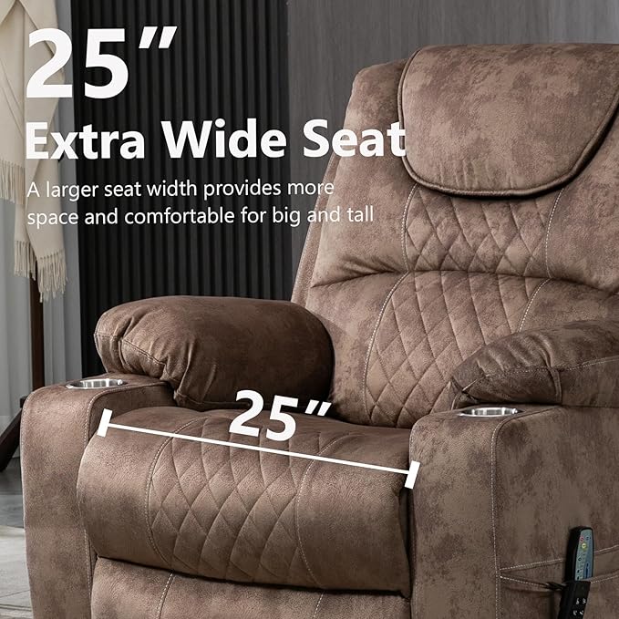 Oversized Power Lift Recliner Chair for Big and Tall, 25" Large Electirc Recliner Chair with Massage and Heating, Dual Motor Zero Gravity Recliner Sofa, Velvet, Brown