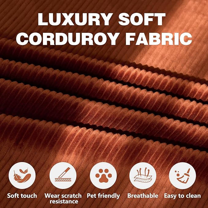 LIAROO 98.4" Convertible Sofa Bed - Compression Sofa with Corduroy Fabric - with Armrests and Backrest - Modular Sectional for Living Room, Bedroom, Studio - Compression Sofa in Box (Orange)