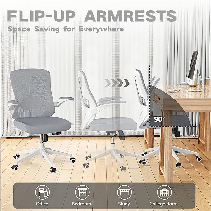 Ergonomic Office Chair - 400LB Comfy Desk Chairs with Lumbar Back Support, Mesh Computer Chairs with Wheels and Arms for Home Office, Study (Gray-Without Headrest)