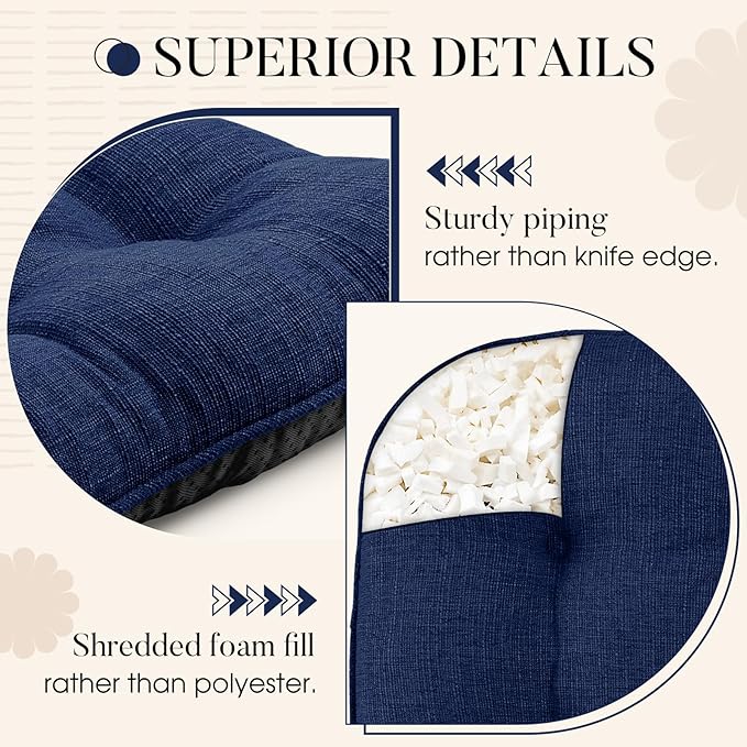 Basic Beyond Chair Cushions for Dining Chairs 4 Pack, Chair Cushion with Ties and Non Slip Backing, 15.5 x 15.5 inches Tufted Chair Pads for Dining Chairs(Royal Blue)