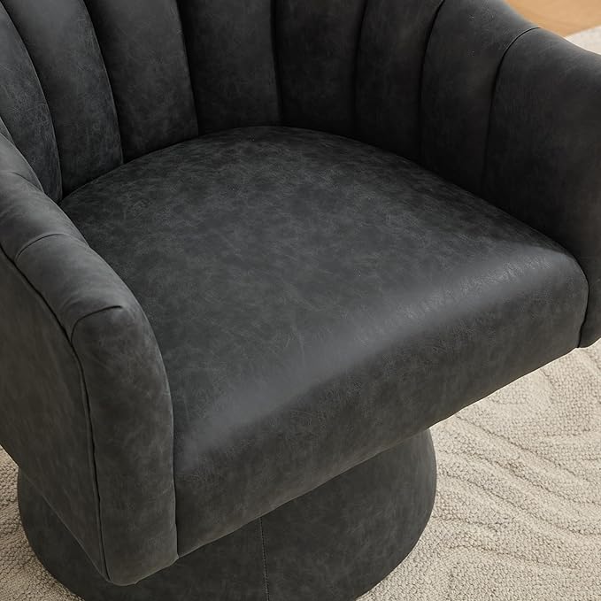Swivel Accent Chair Set of 2,Faux Leather 360°Swivel Barrel Chair Upholstered Modern Living Room Chair, Overstuffed Reading Armchair for Bedroom,Vanity,Office-Black
