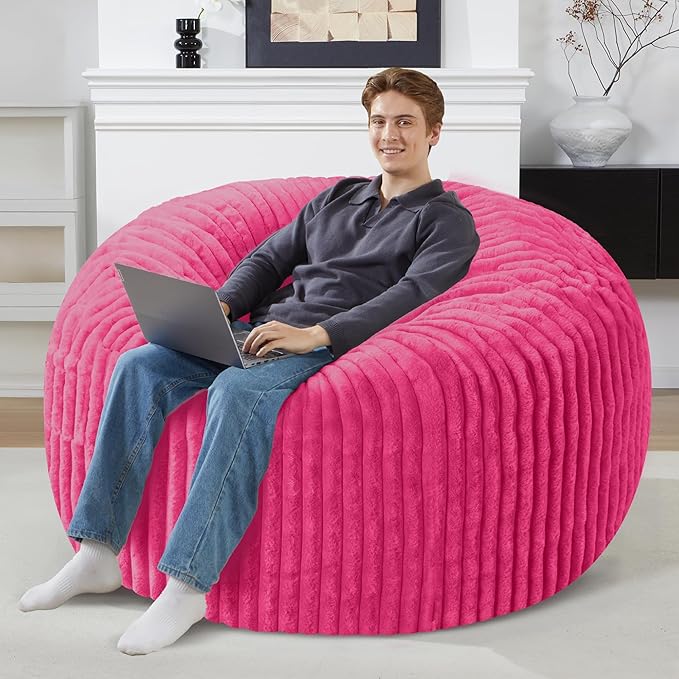 Homguava 4 FT Bean Bag Chair,4' Big Bean Bag,Large Bean Bag Chairs for Adults with Memory Foam Filled,Comfy Beanbag Chairs Soft Bean Bag Sofa with Dutch Corded Plush Cover-Pink