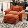 CDCASA 50'' Oversized Chair with Ottoman, Chenille Comfy Cloud Sofa Accent Chair w/Large Seat and Armrest, Modern Extra Wide Armchair Reading Chairs for Bedroom, Living Room, Terracotta Orange