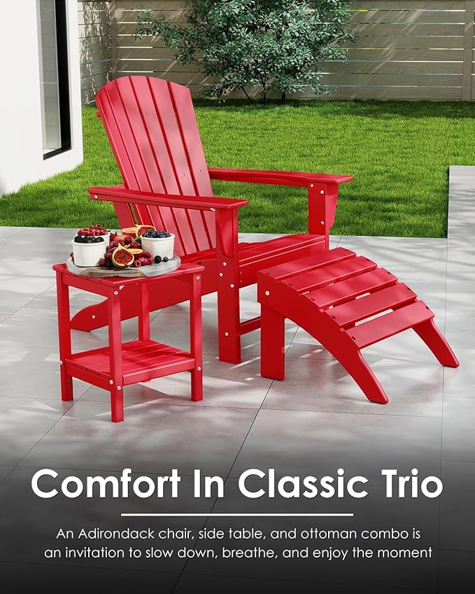 GREENVINES Adirondack Chair | HDPE Plastic | Oversized Fire Pit Chairs | All Weather | Red | Poly Lumber | for Outdoor Deck Backyard Patio Garden